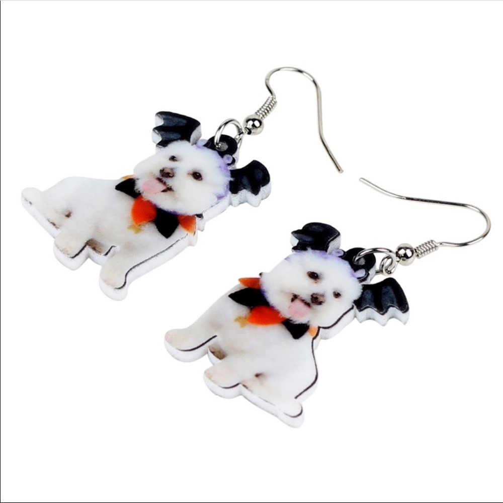 Bat Wing Dog Acrylic Earrings - Picture 4 of 6